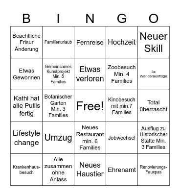 Family Bingo 2026 Bingo Card