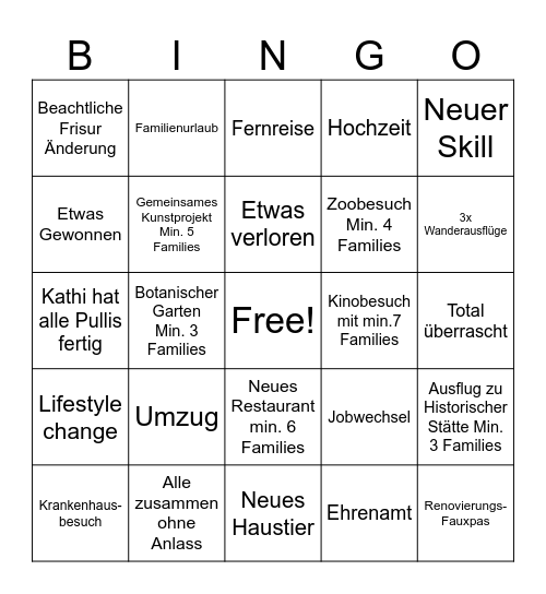 Family Bingo 2026 Bingo Card