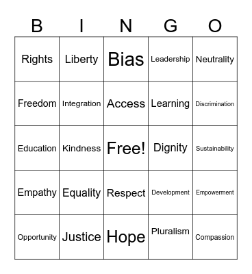 EQUALITY BINGO : Words That Matter Bingo Card
