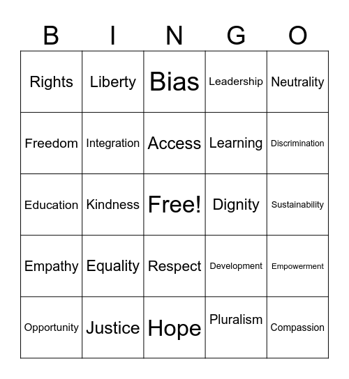 EQUALITY BINGO : Words That Matter Bingo Card