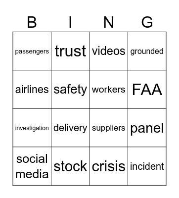 Boeing Bingo Card