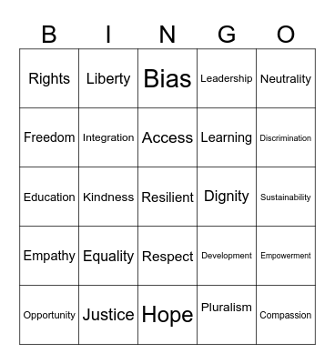 EQUALITY BINGO : Words That Matter Bingo Card