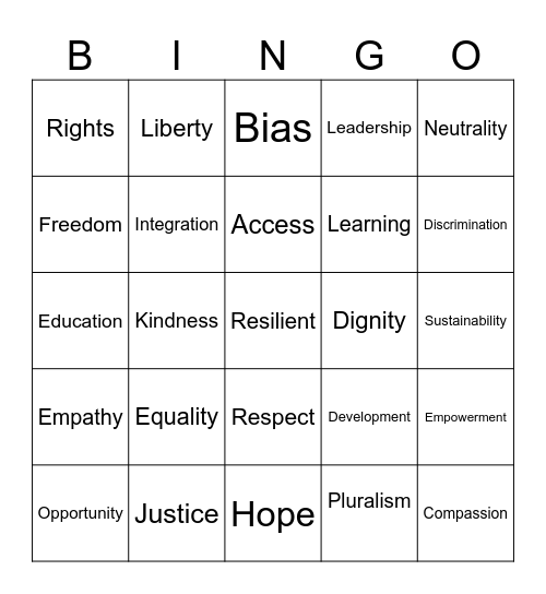 EQUALITY BINGO Card