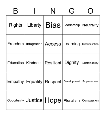 EQUALITY BINGO Card