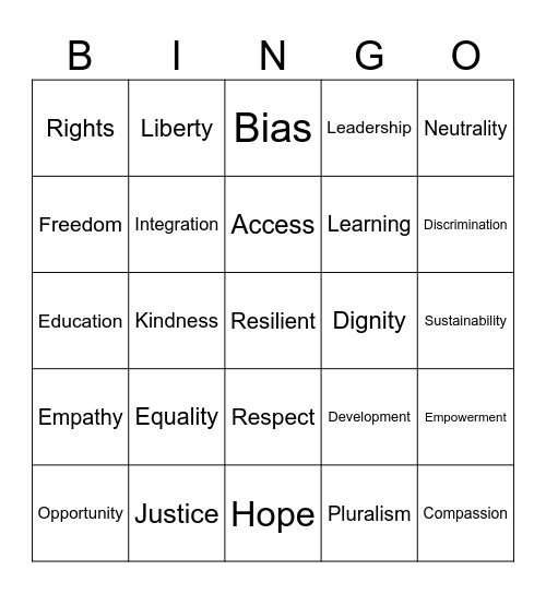 EQUALITY BINGO Card