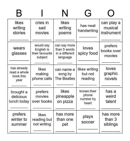 Find someone who... Bingo Card
