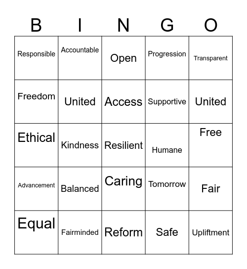 EQUALITY BINGO Card