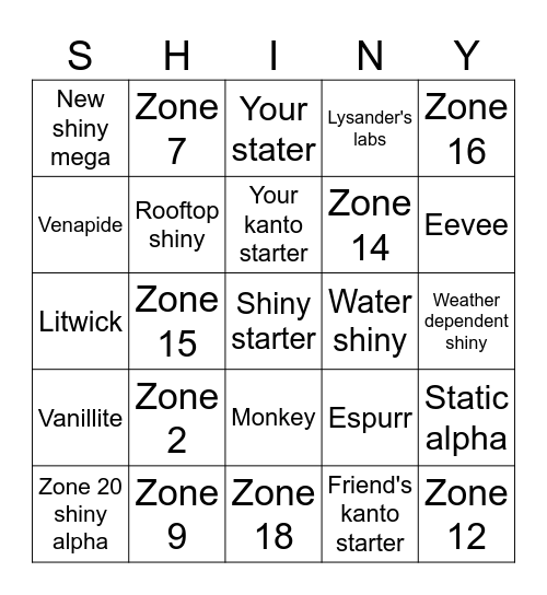 Legends Z-A no dlc Bingo Card
