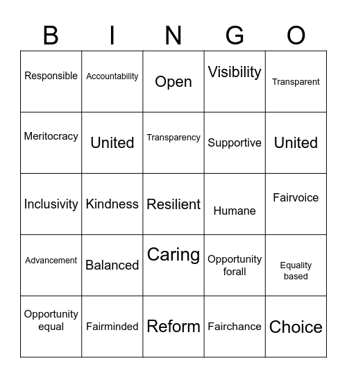 EQUALITY BINGO Card