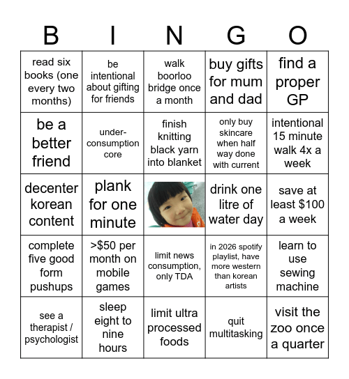 new years resolution Bingo Card