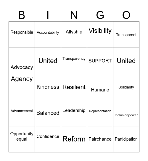 EQUALITY BINGO Card