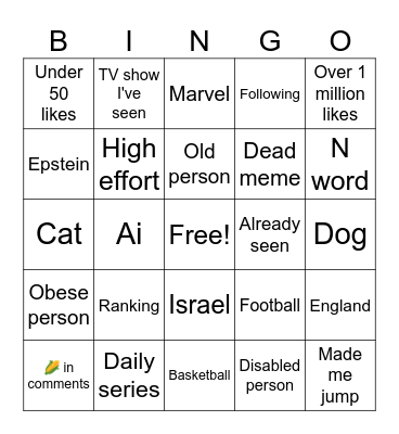 Reels bingo again Bingo Card