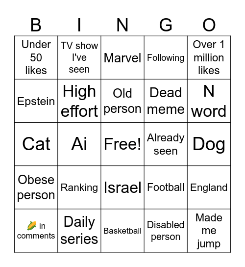 Reels bingo again Bingo Card