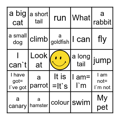 Pets for 2nd grade Bingo Card