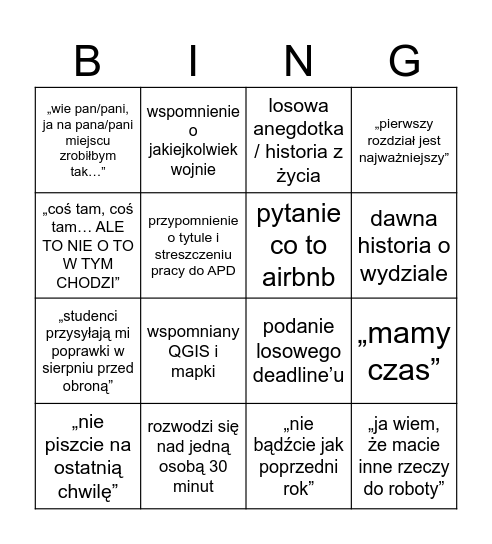 Seminarium Bingo Card