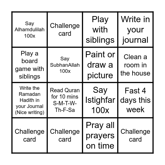 Ramadan weekly Blackout Bingo Card