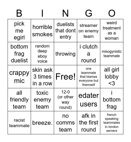 Valorant Bingo Card