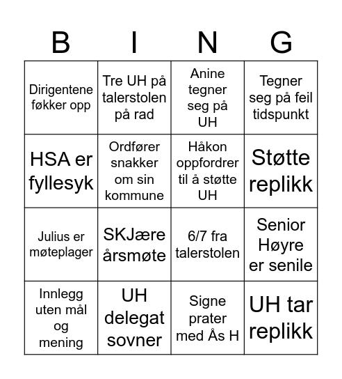 AHÅM Bingo Card