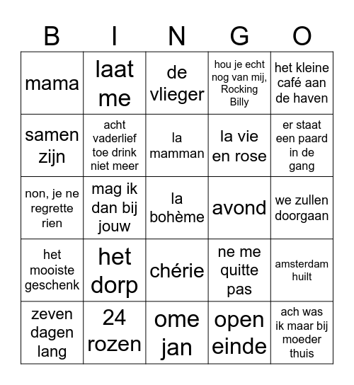 muziek bingo Card