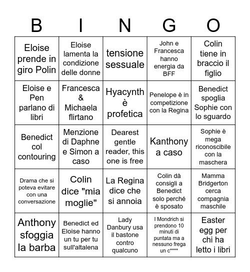 Bridgerton stagione 4 Bingo Card