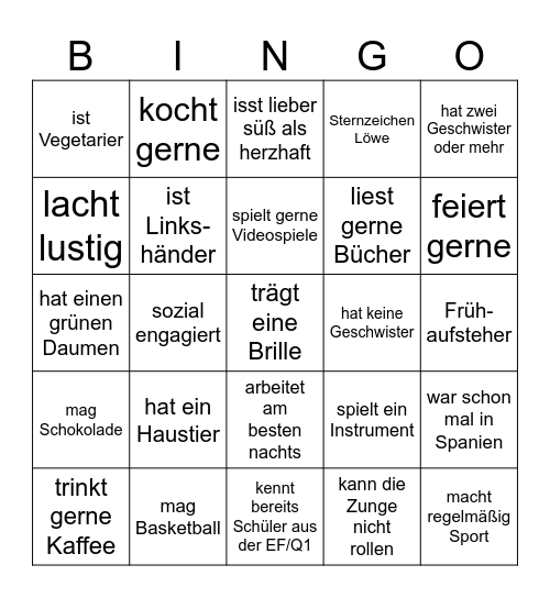 Kennenlern-Bingo Card