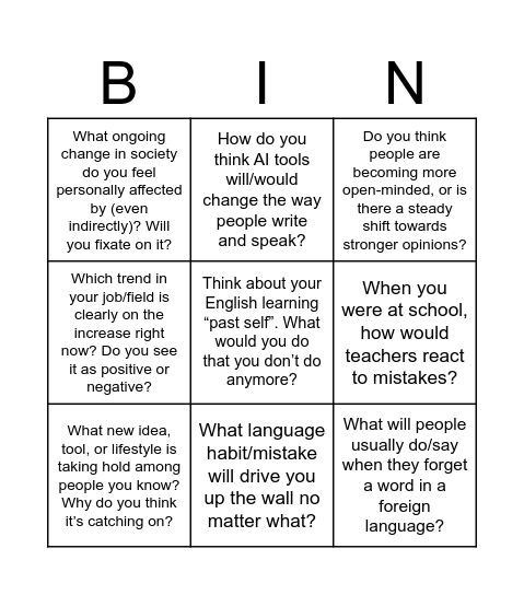 Untitled Bingo Card