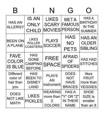 FIND SOMEONE WHO.... Bingo Card