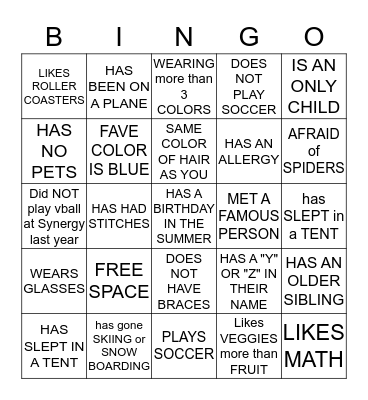 FIND SOMEONE WHO.... Bingo Card