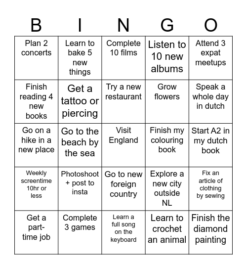 2026 Bingo Card