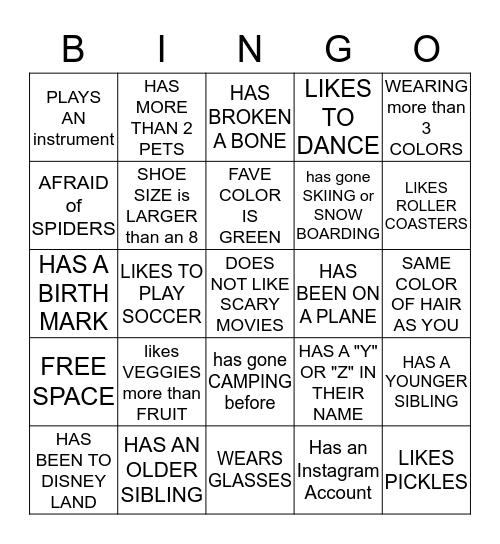 FIND SOMEONE WHO.... Bingo Card