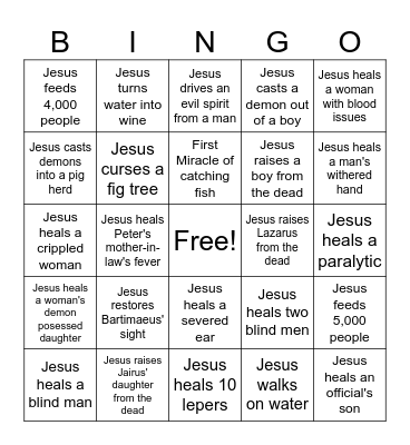 MIRACLES OF JESUS Bingo Card