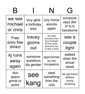 Izzy’s Birthday Bingsuuuuy Bingo Card