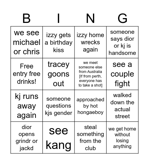 Izzy’s Birthday Bingsuuuuy Bingo Card