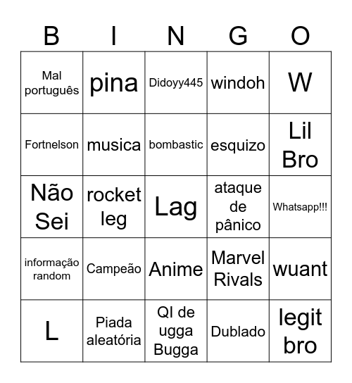 Lag Bingo Card
