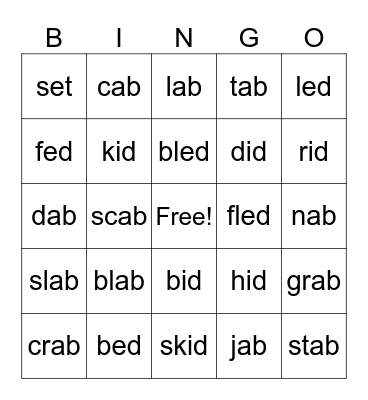 ab Bingo Card
