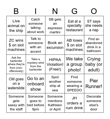 2026 Cruise Scavenger Hunt BINGO Card