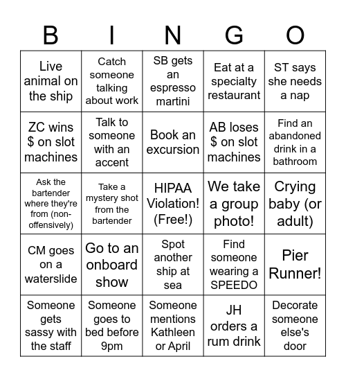 2026 Cruise Scavenger Hunt BINGO Card