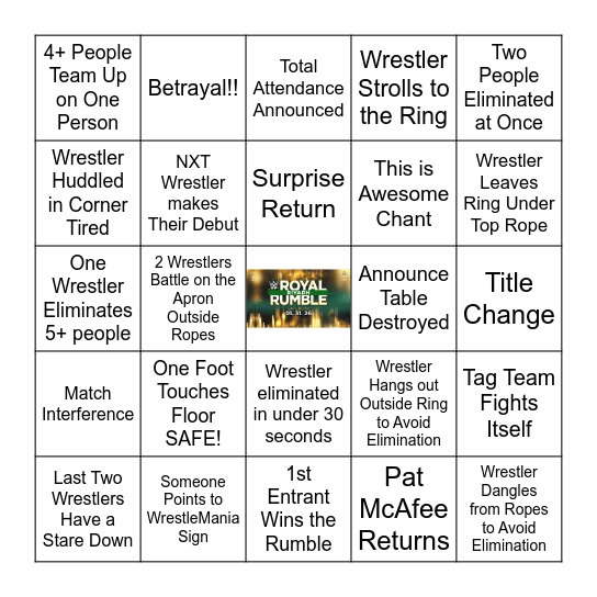 WWE ROYAL RUMBLE 2026 Bingo Card