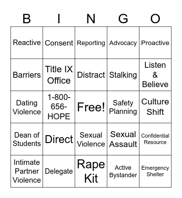 Title IX Bingo Card