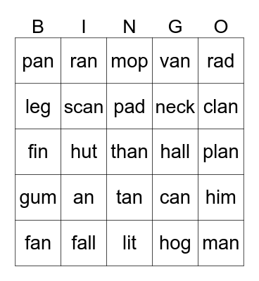 an Bingo Card