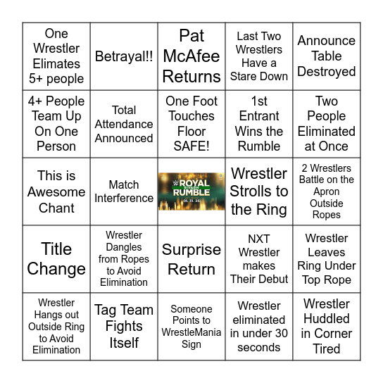 WWE ROYAL  RUMBLE 2026 Bingo Card