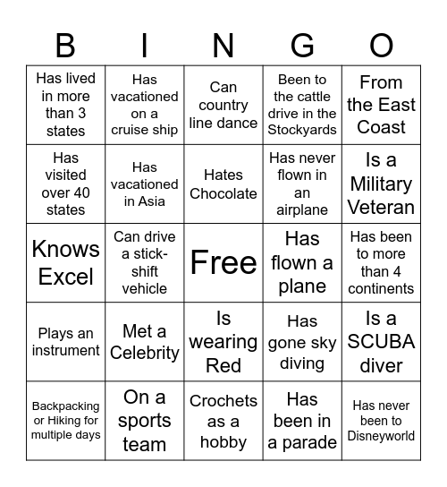 Get to Know Your Coworker! Bingo Card