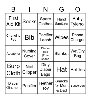 Diaper Bag BINGO Card