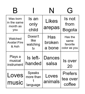 Find someone who Bingo Card