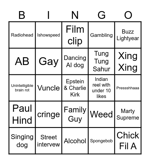 Instagram reel bingo Card