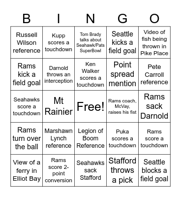 NFC Title Game Bingo Card