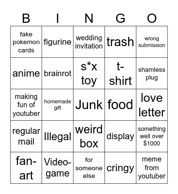 Youtuber FAN-MAIL Bingo Card