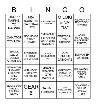 ONE PIECE 2026 ΠΡΟΒΛΕΨΕΙΣ Bingo Card