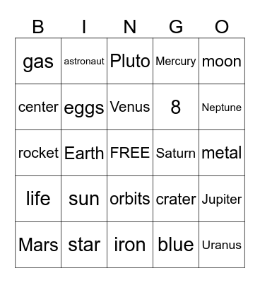 Space Bingo Card