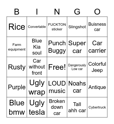 Car Bingo Card